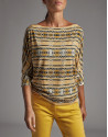 Camiseta manga murciélago estampada oro - Mujer | Roberto Verino