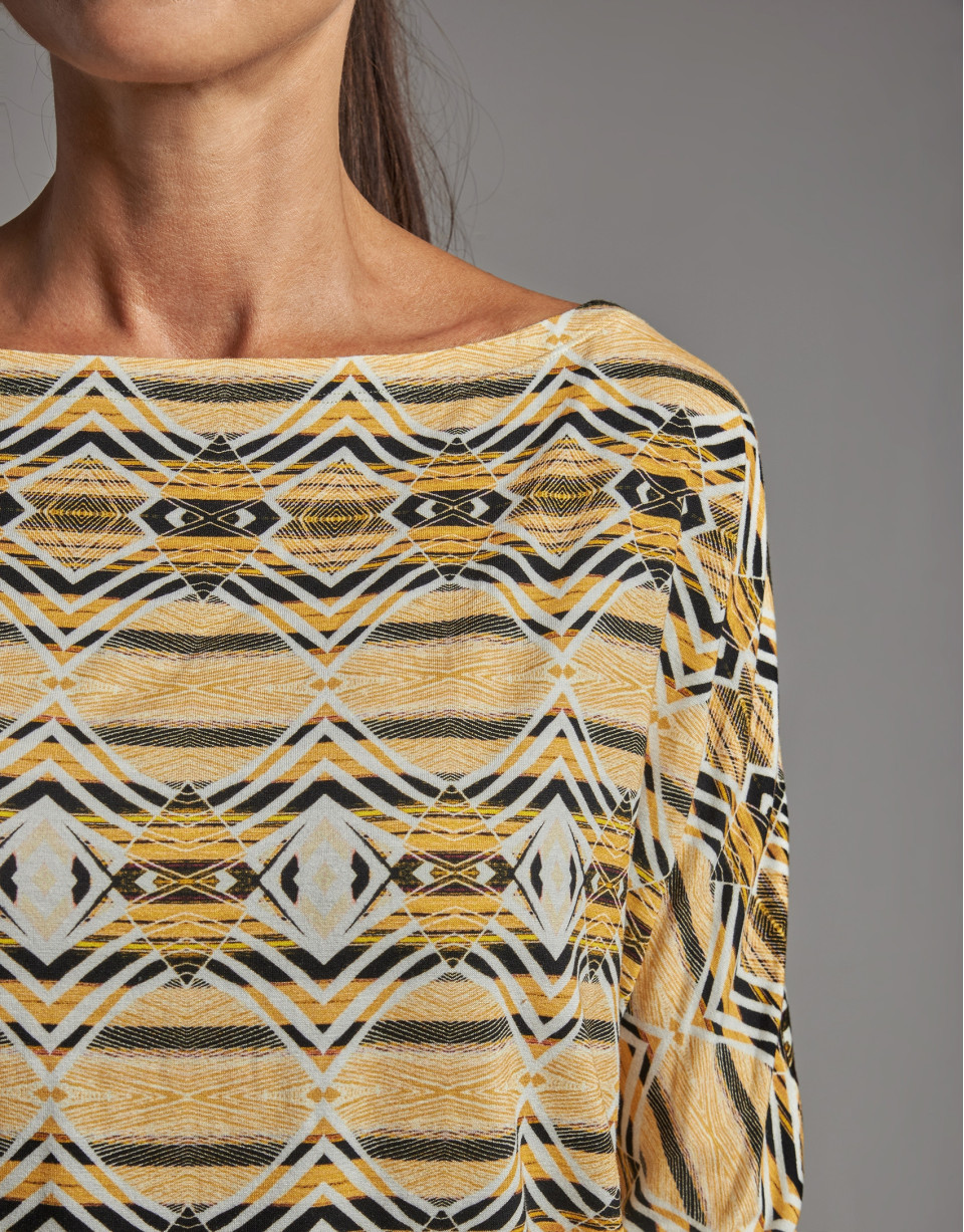 Gold print top with bat sleeves  - Woman | Roberto Verino