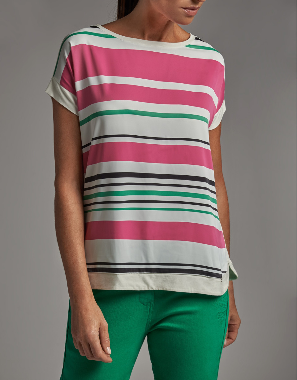 Short-sleeved top with stripes in front - Woman | Roberto Verino