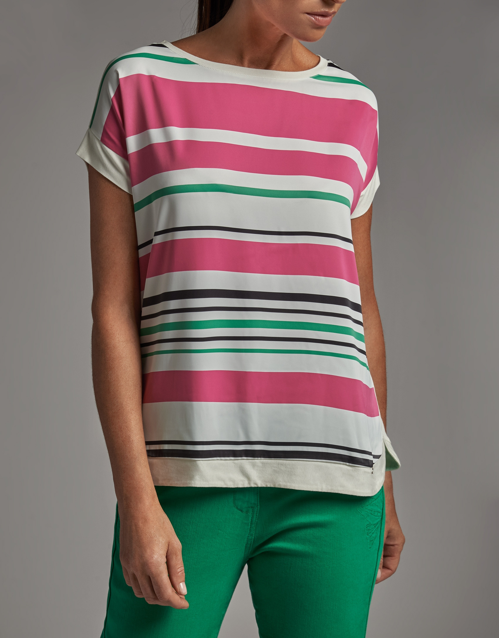 Short-sleeved top with stripes in front - Woman | Roberto Verino