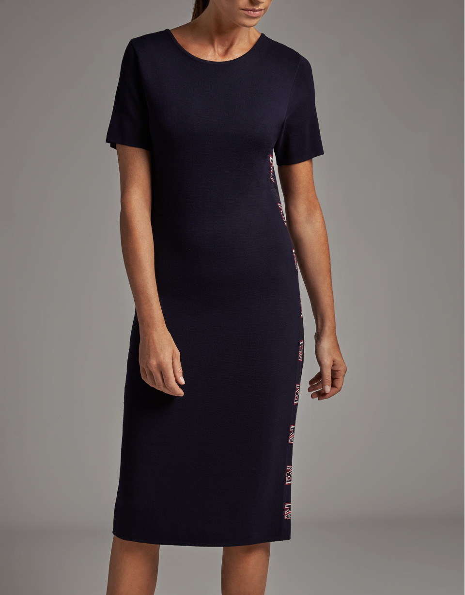 Vestido midi punto marino con jacquard RV | Roberto Verino