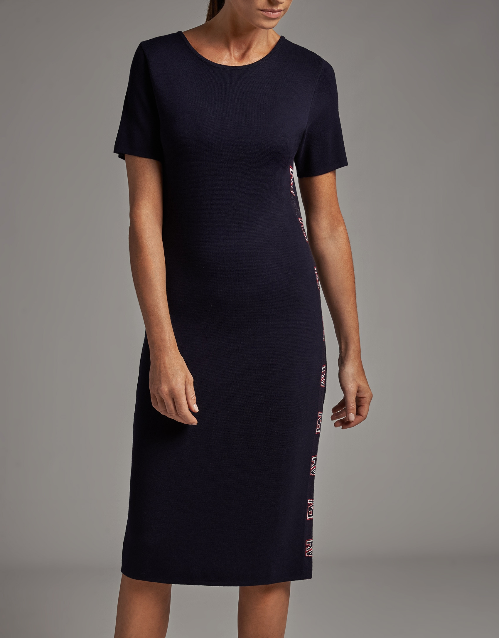 Vestido midi punto marino con jacquard RV | Roberto Verino