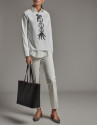 White sweatshirt with embroidered bird print ... | Roberto Verino