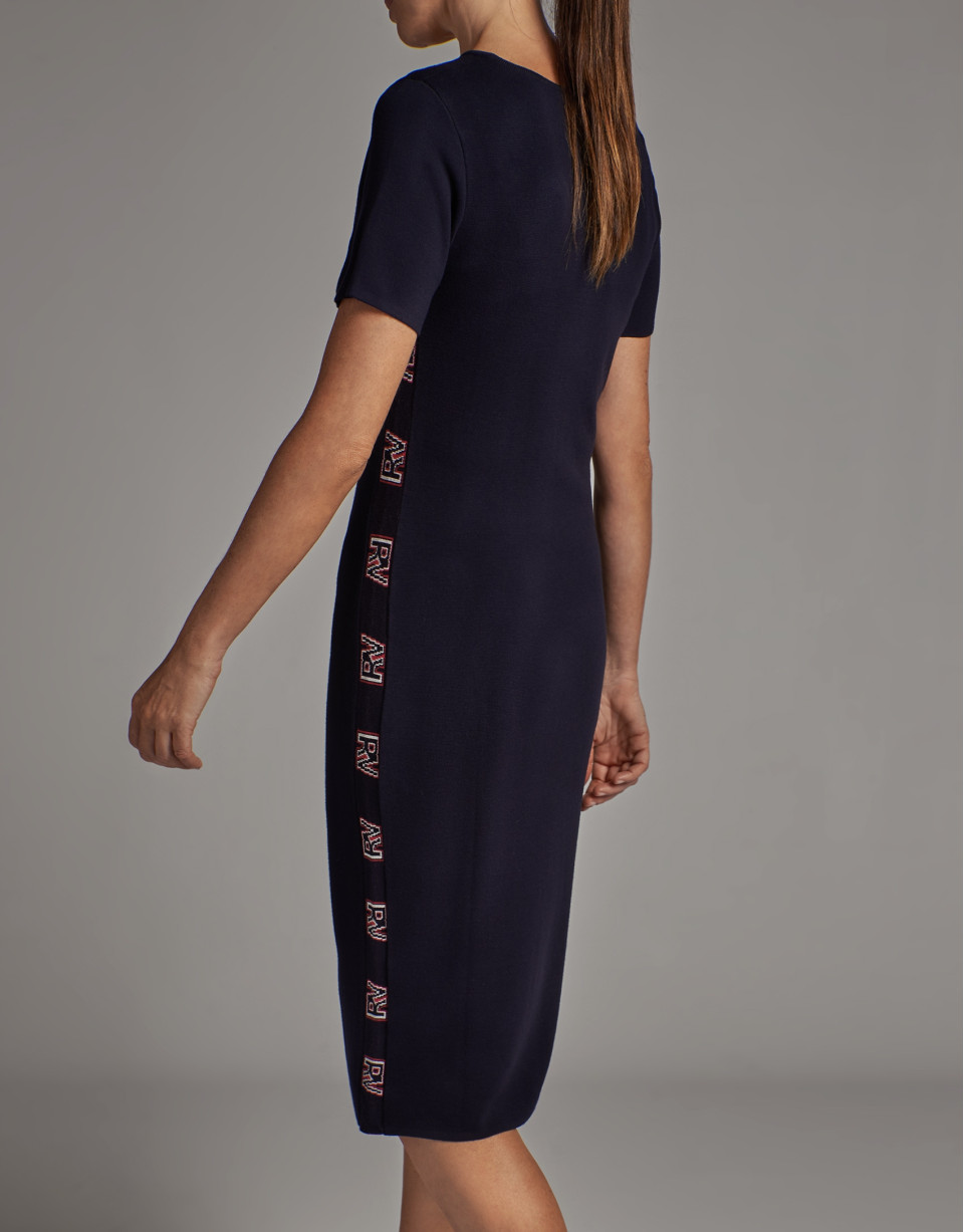 Vestido midi punto marino con jacquard RV | Roberto Verino