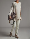 Beige knit jacket with RV jacquard - Woman | Roberto Verino