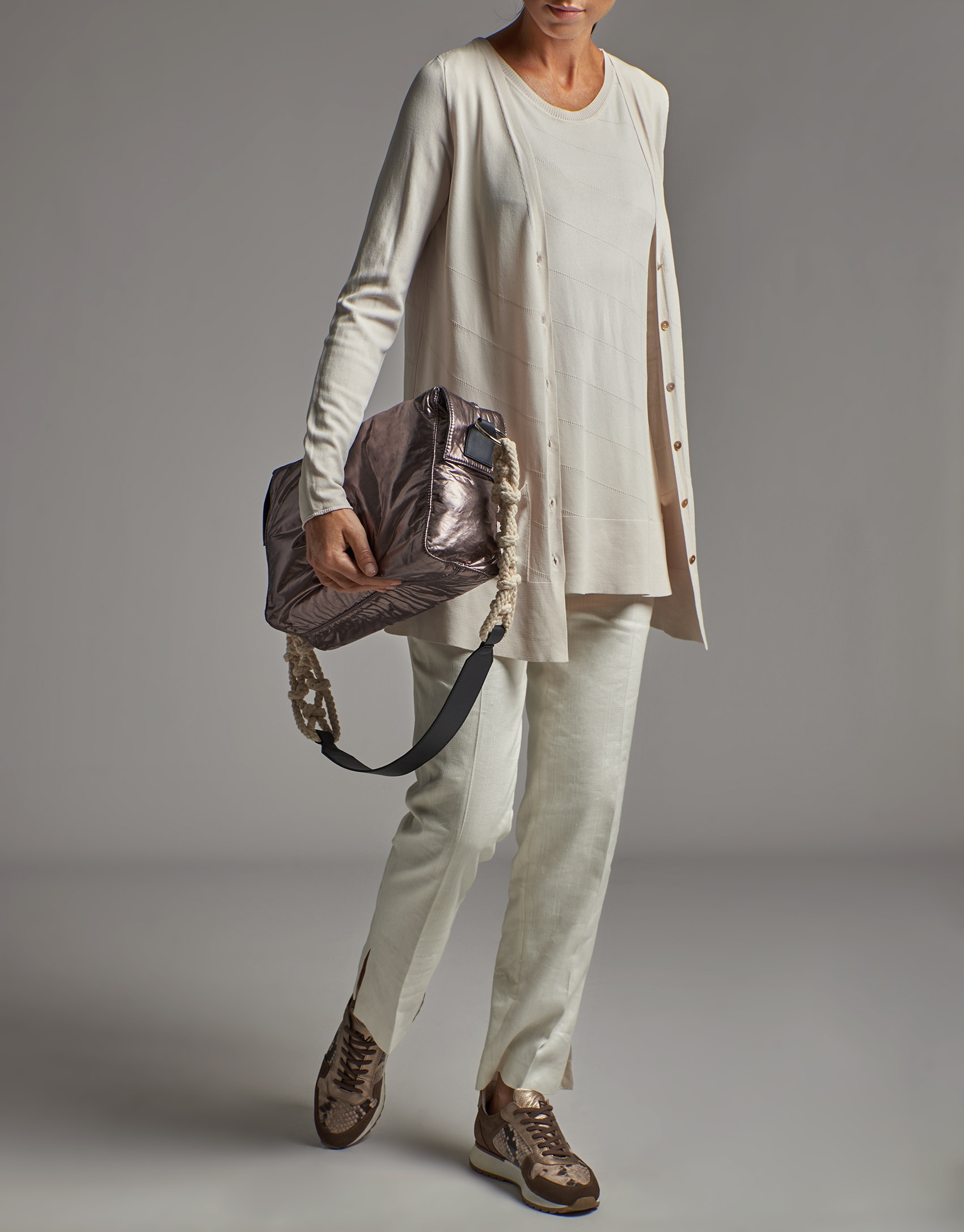 Chaqueta larga de punto fantasía beige - Mujer | Roberto Verino