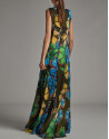 Vestido largo fluido sin mangas estampado floral