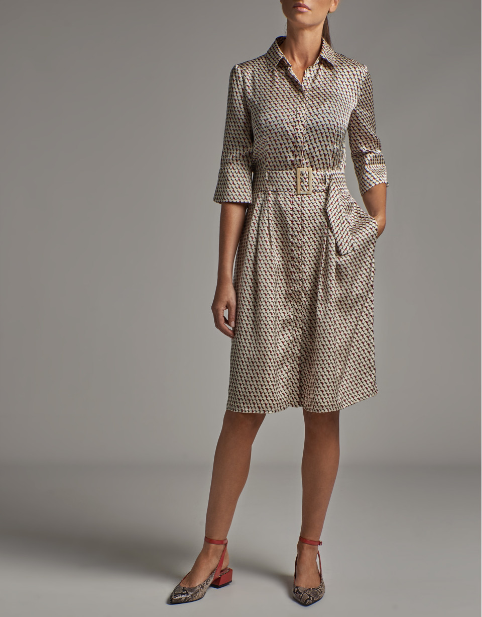 Geometric print shirtwaist dress
