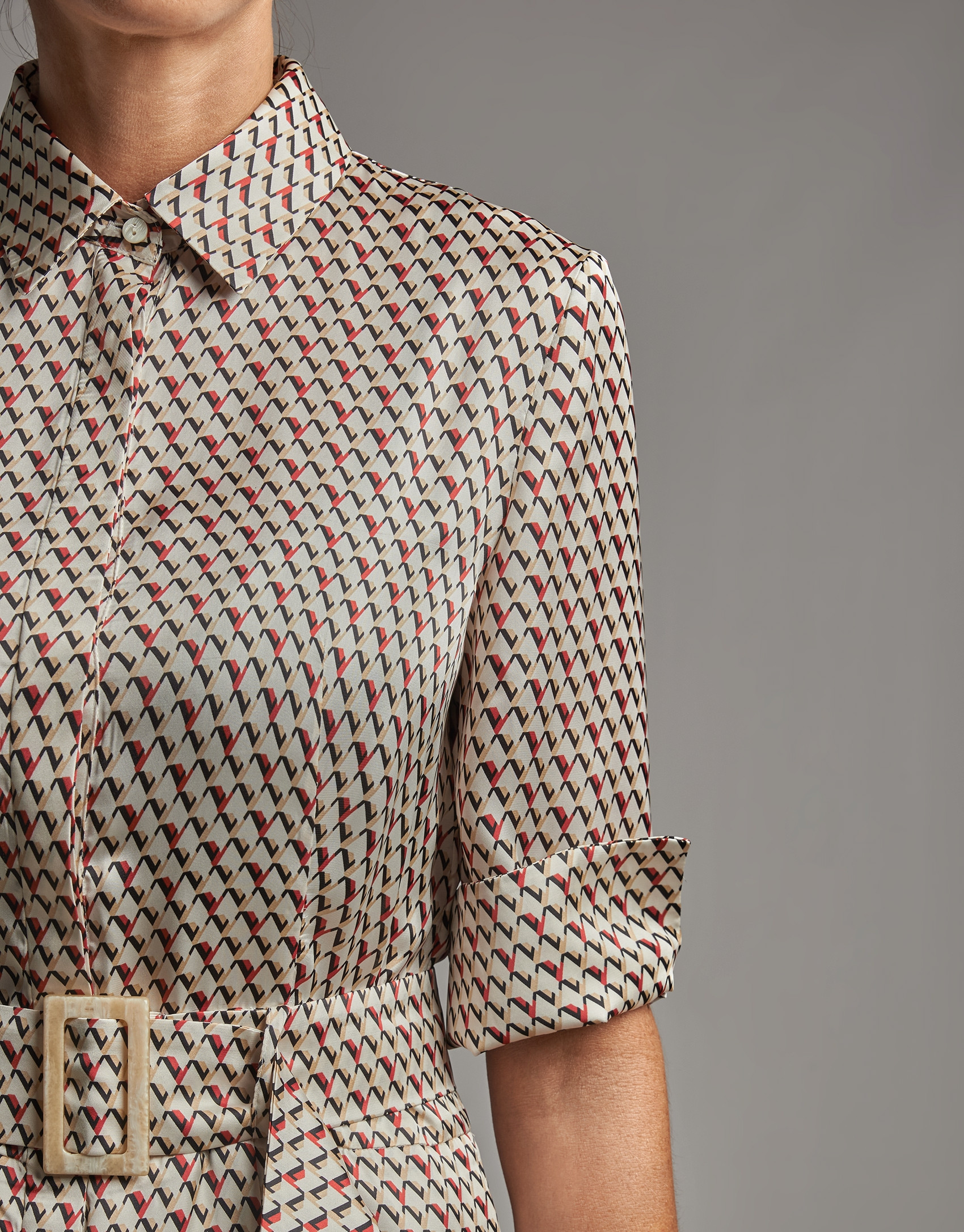 Geometric print shirtwaist dress