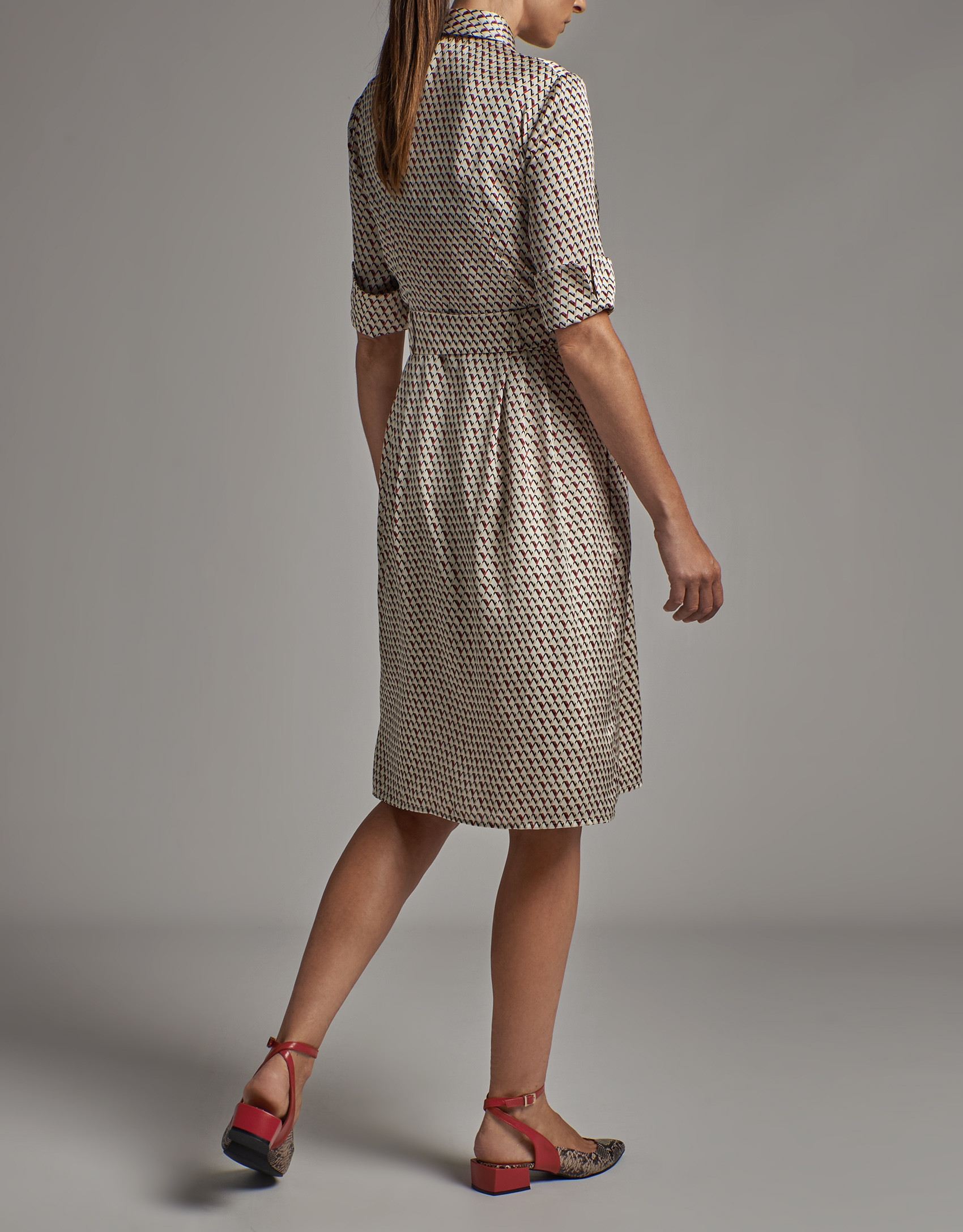 Geometric print shirtwaist dress