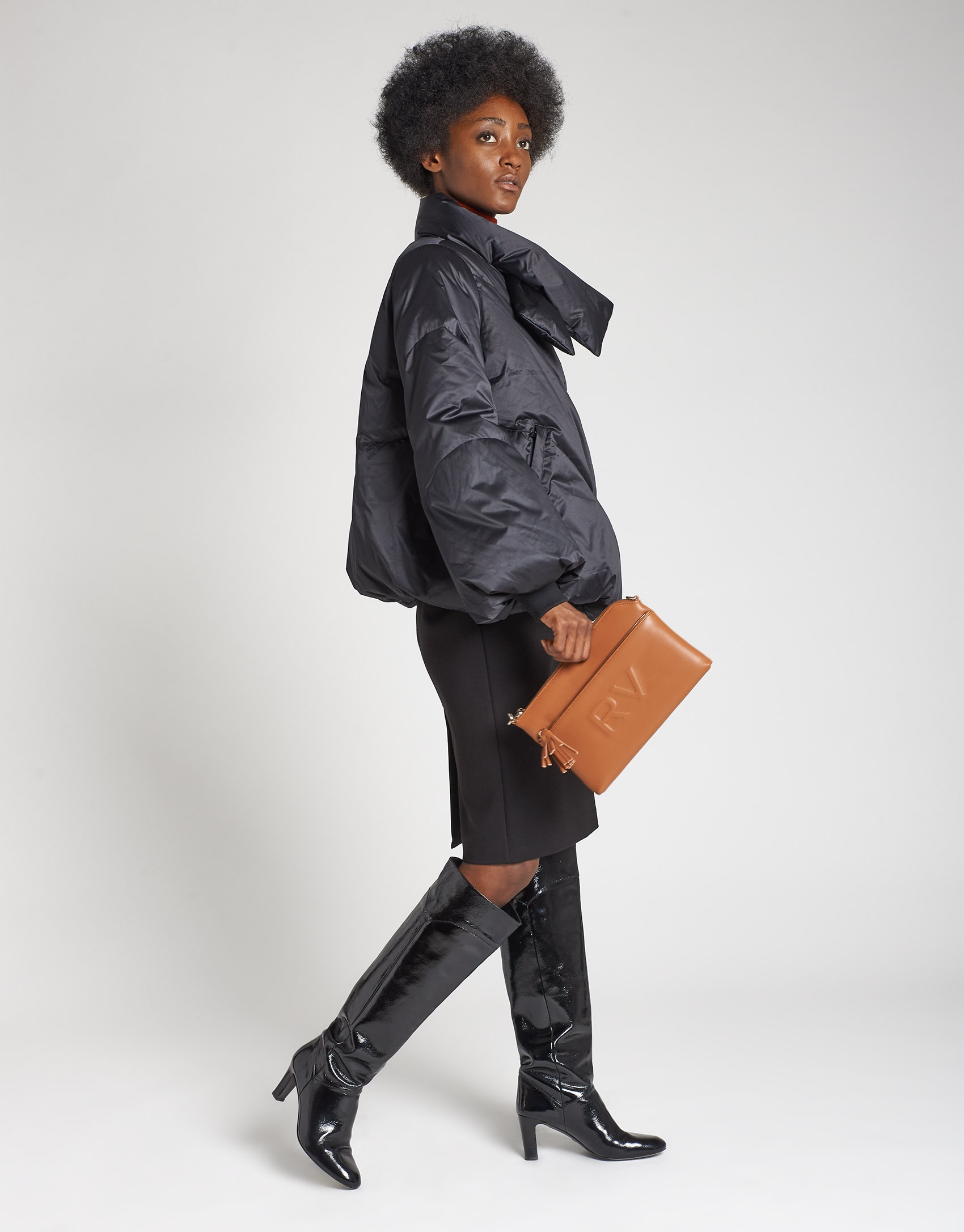 Black midi combination skirt with belt | Roberto Verino