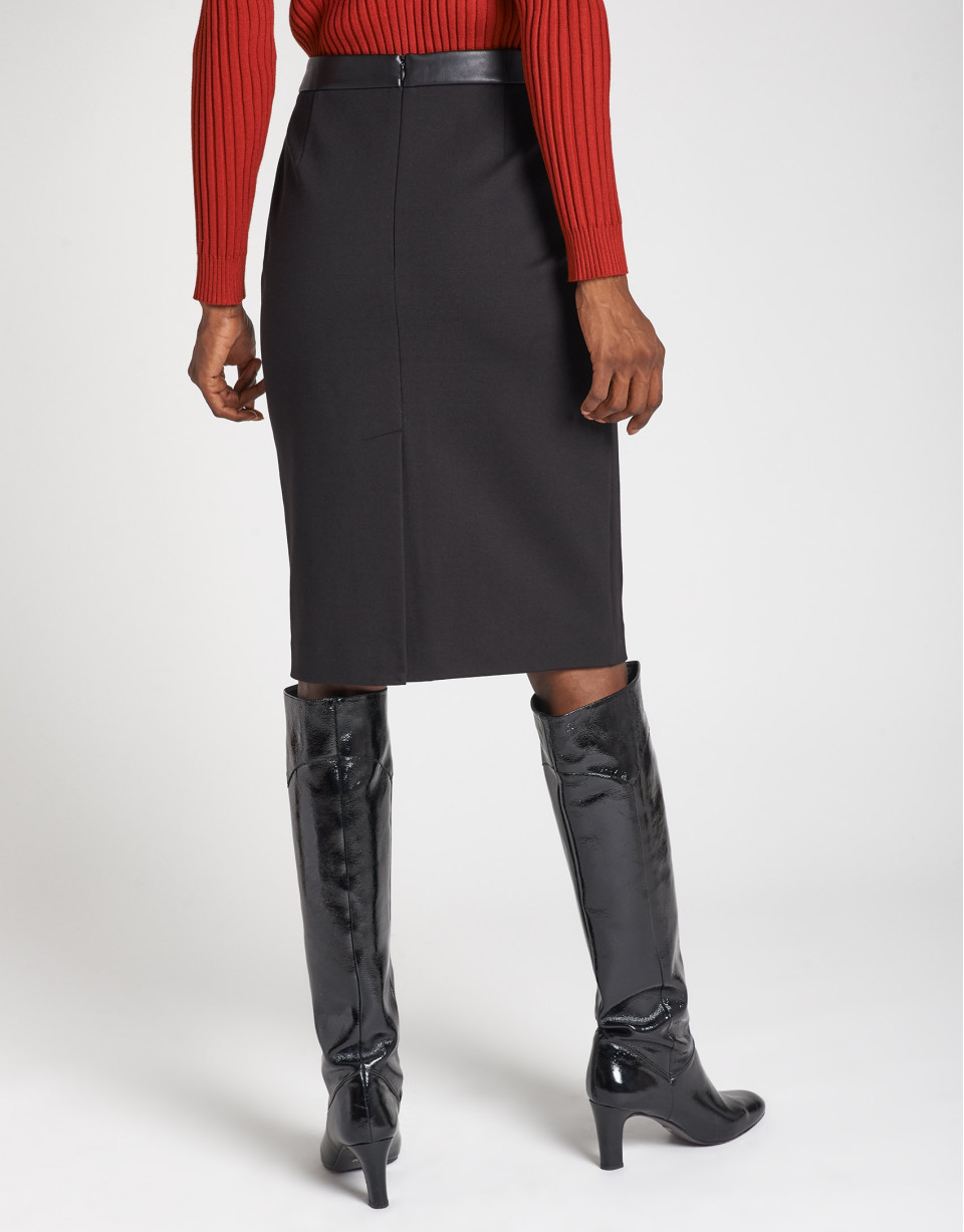 Black midi combination skirt with belt | Roberto Verino