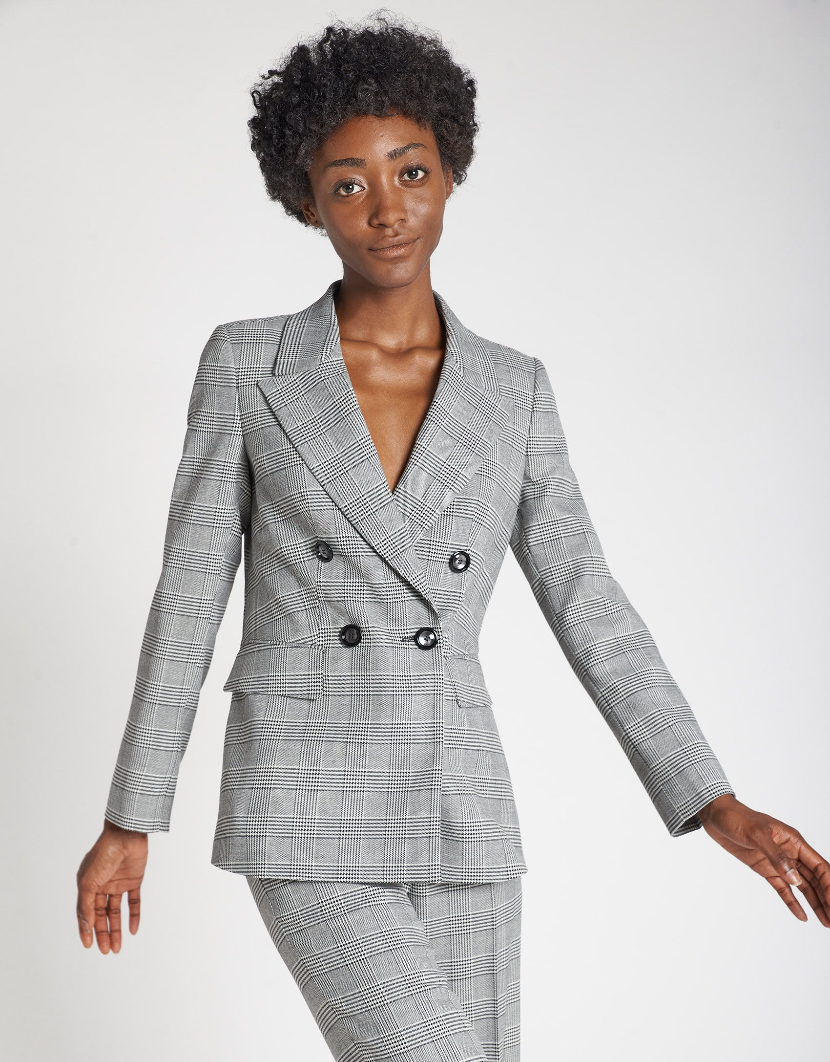 Gray glen plaid double-breasted blazer | Roberto Verino