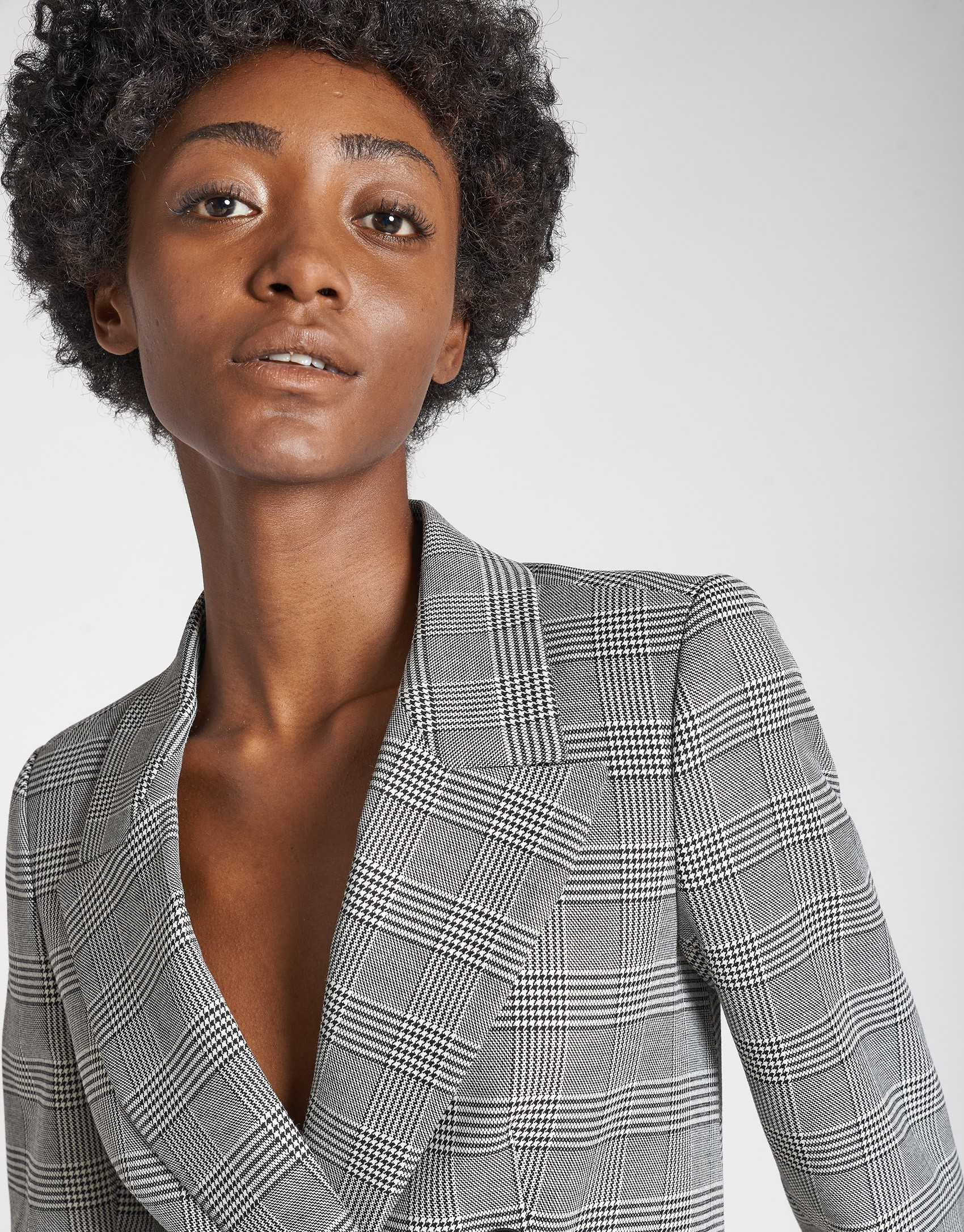 Gray glen plaid double-breasted blazer | Roberto Verino