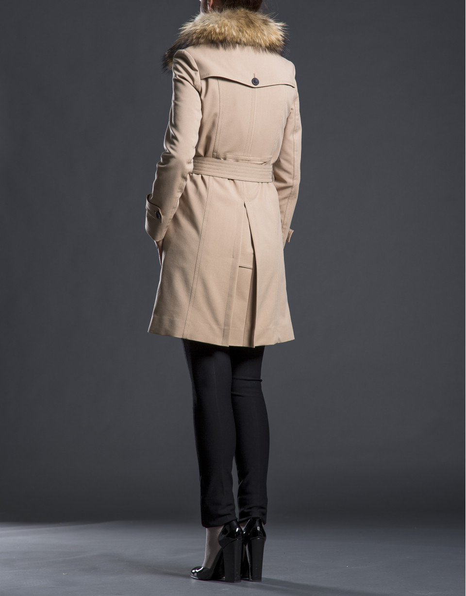 Beige raccoon fur raincoat