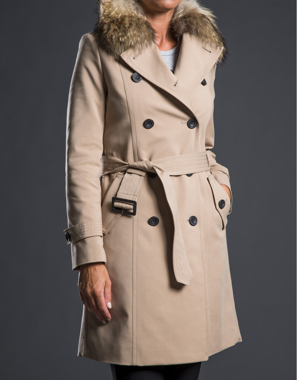 Beige raccoon fur raincoat