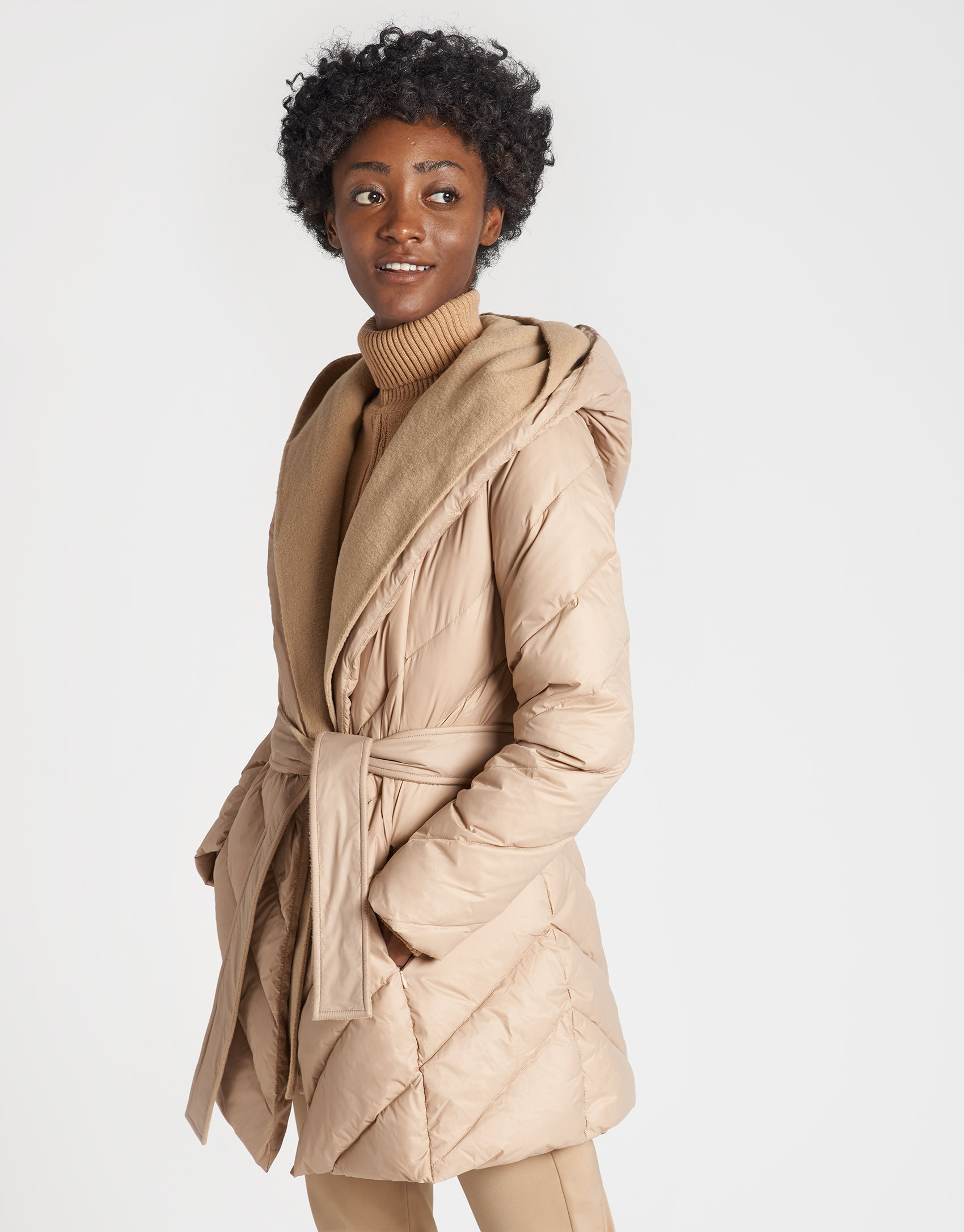 Beige quilted coat with vest inside - OI20 - % | Roberto Verino