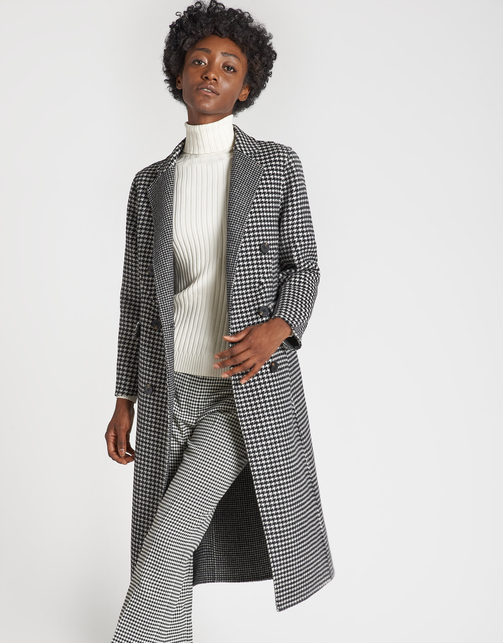 Double-faced houndstooth long coat - OI20 - % | Roberto Verino