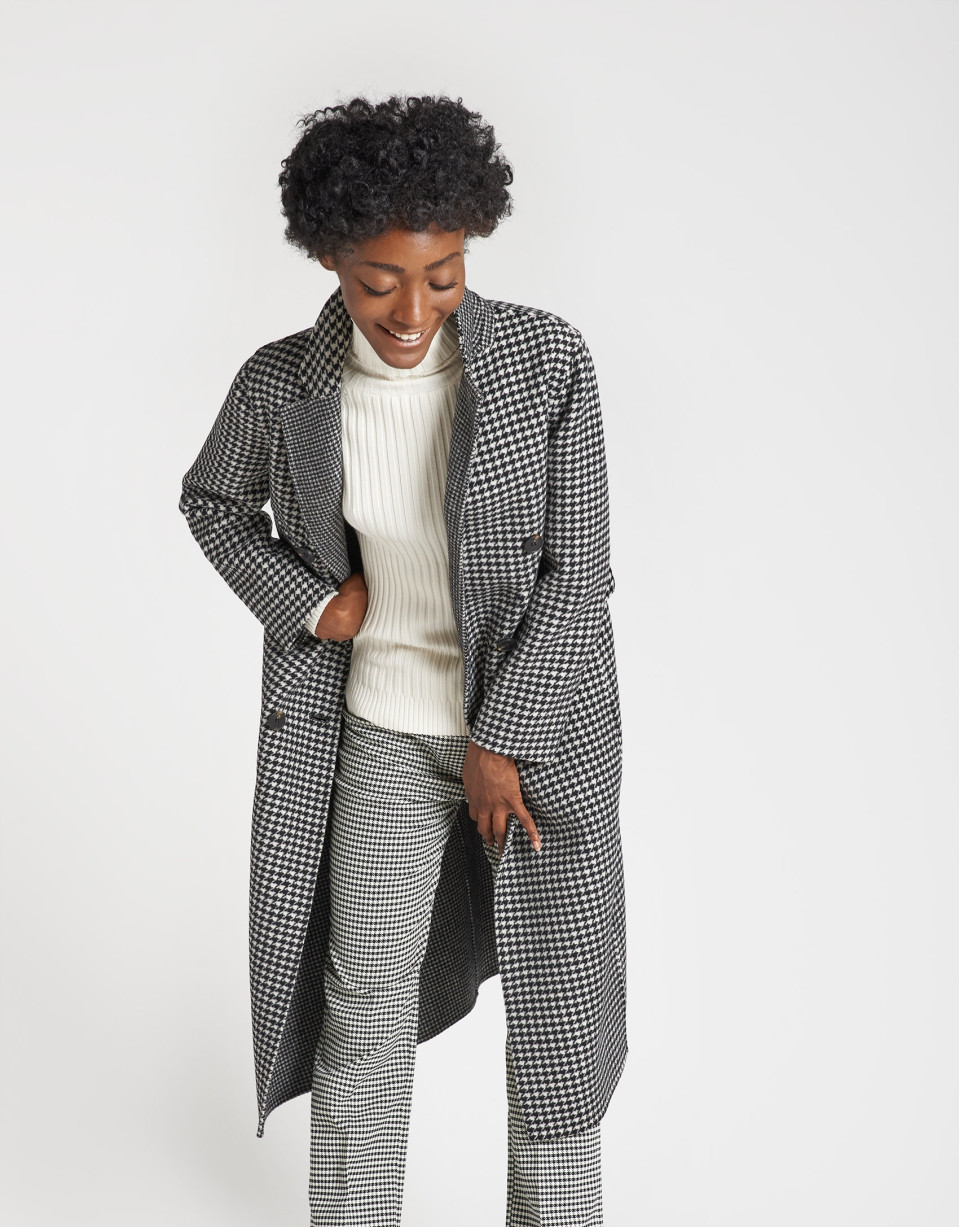 Double-faced houndstooth long coat - OI20 - % | Roberto Verino