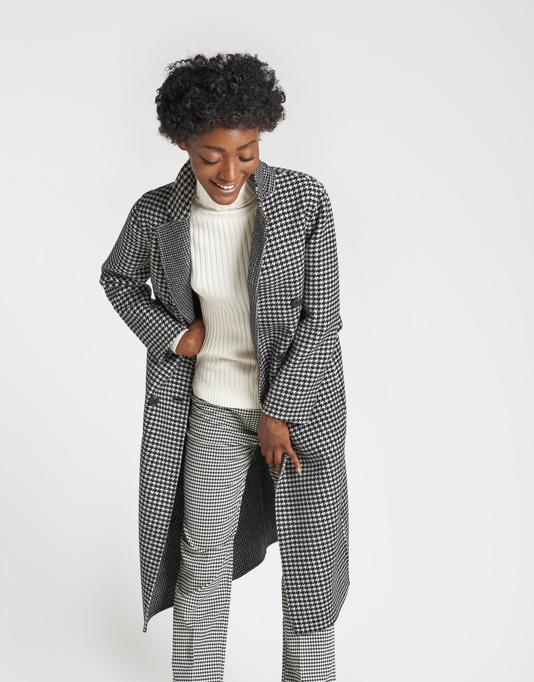 Double-faced houndstooth long coat - OI20 - % | Roberto Verino