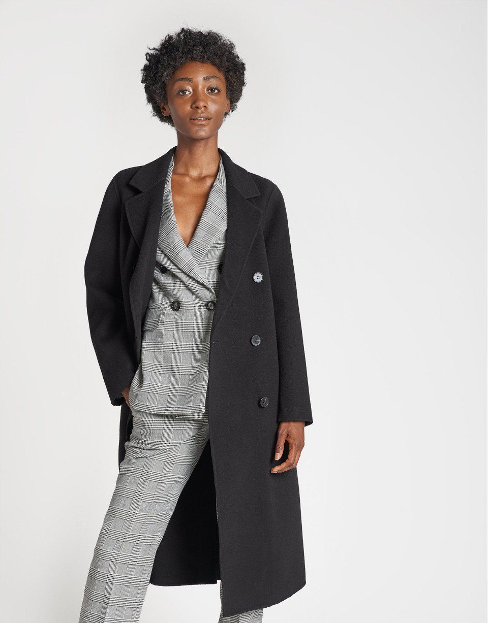 Black double-faced wool coat - OI20 - % | Roberto Verino