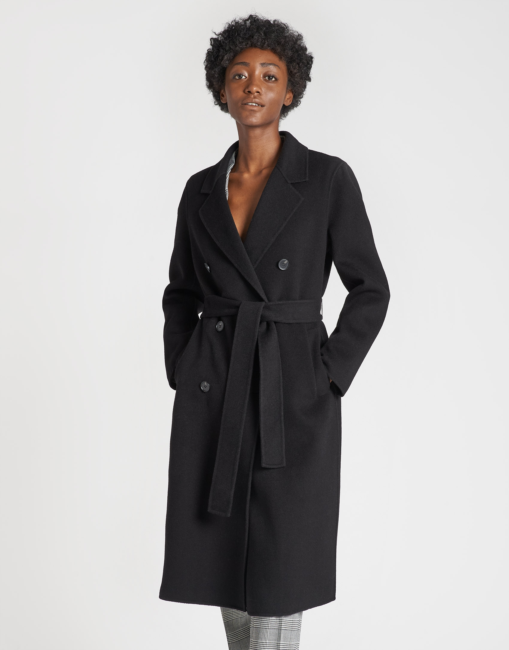 Black double-faced wool coat - OI20 - % | Roberto Verino