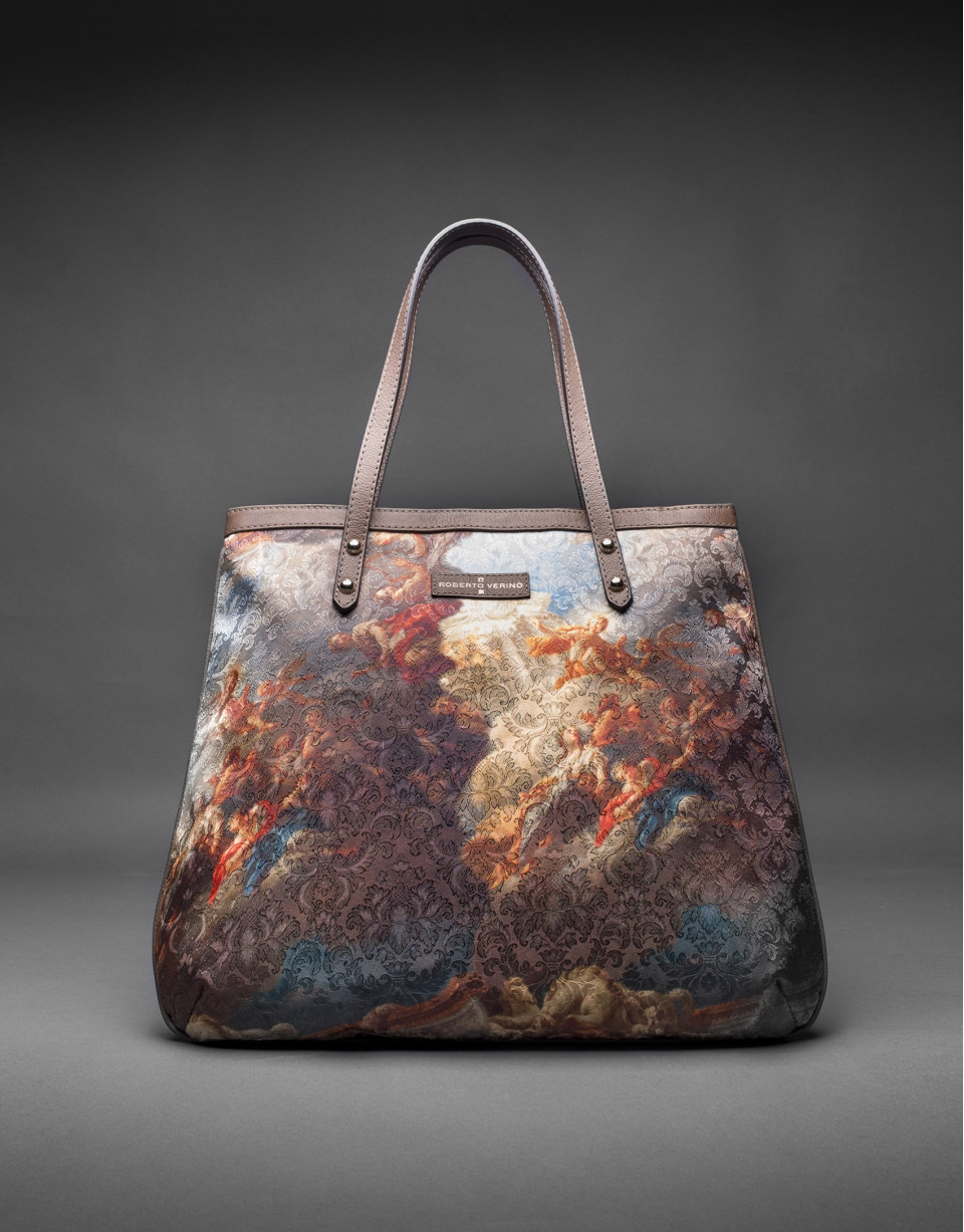Birdy Vinci  bag with print fabric and gold laminated cork 