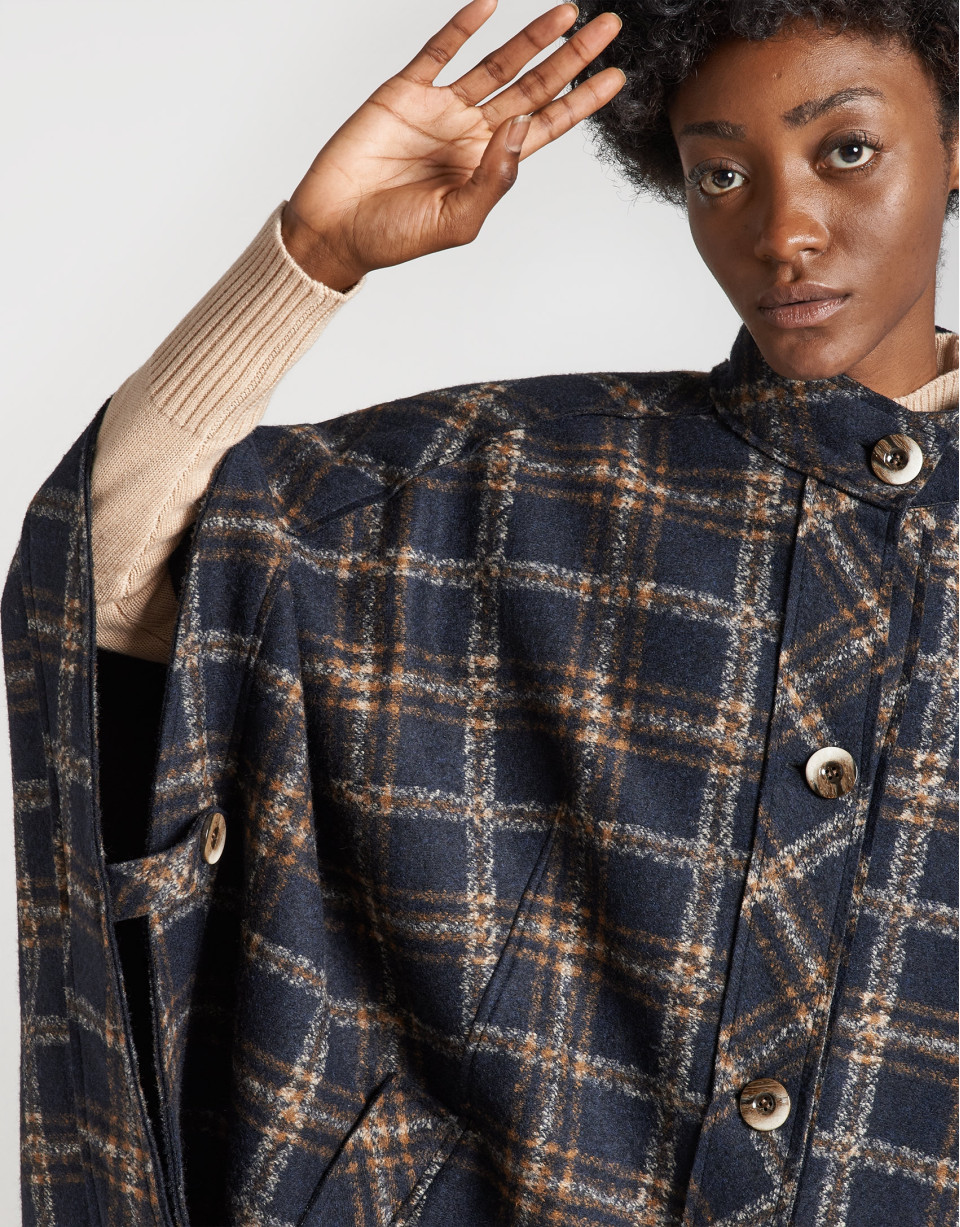 Blue checked cloth cape coat - OI20 - % | Roberto Verino