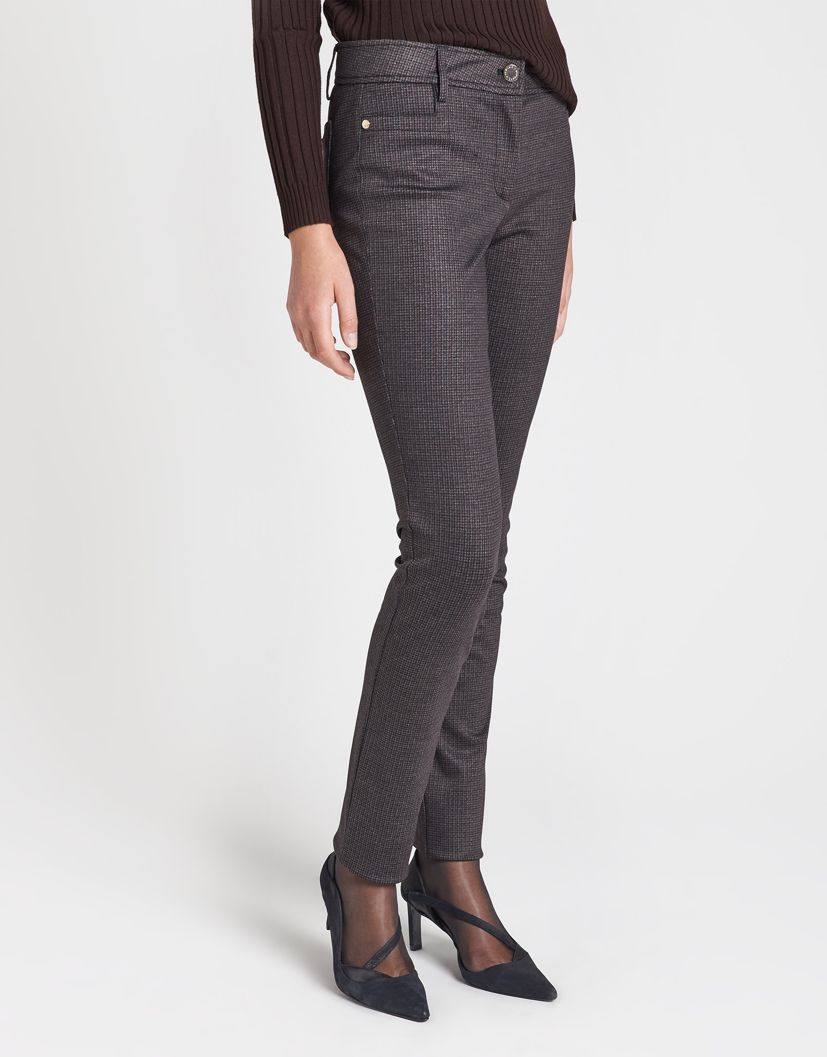 Brown houndstooth cigarette pants - OI20 - % | Roberto Verino