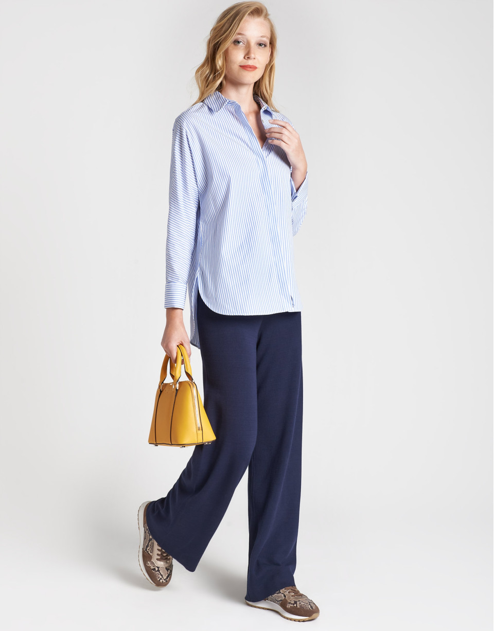 Blue and white striped loose shirt with ... | Roberto Verino