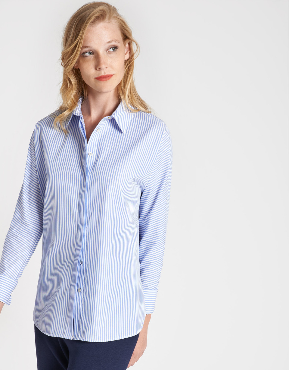 Blue and white striped loose shirt with ... | Roberto Verino