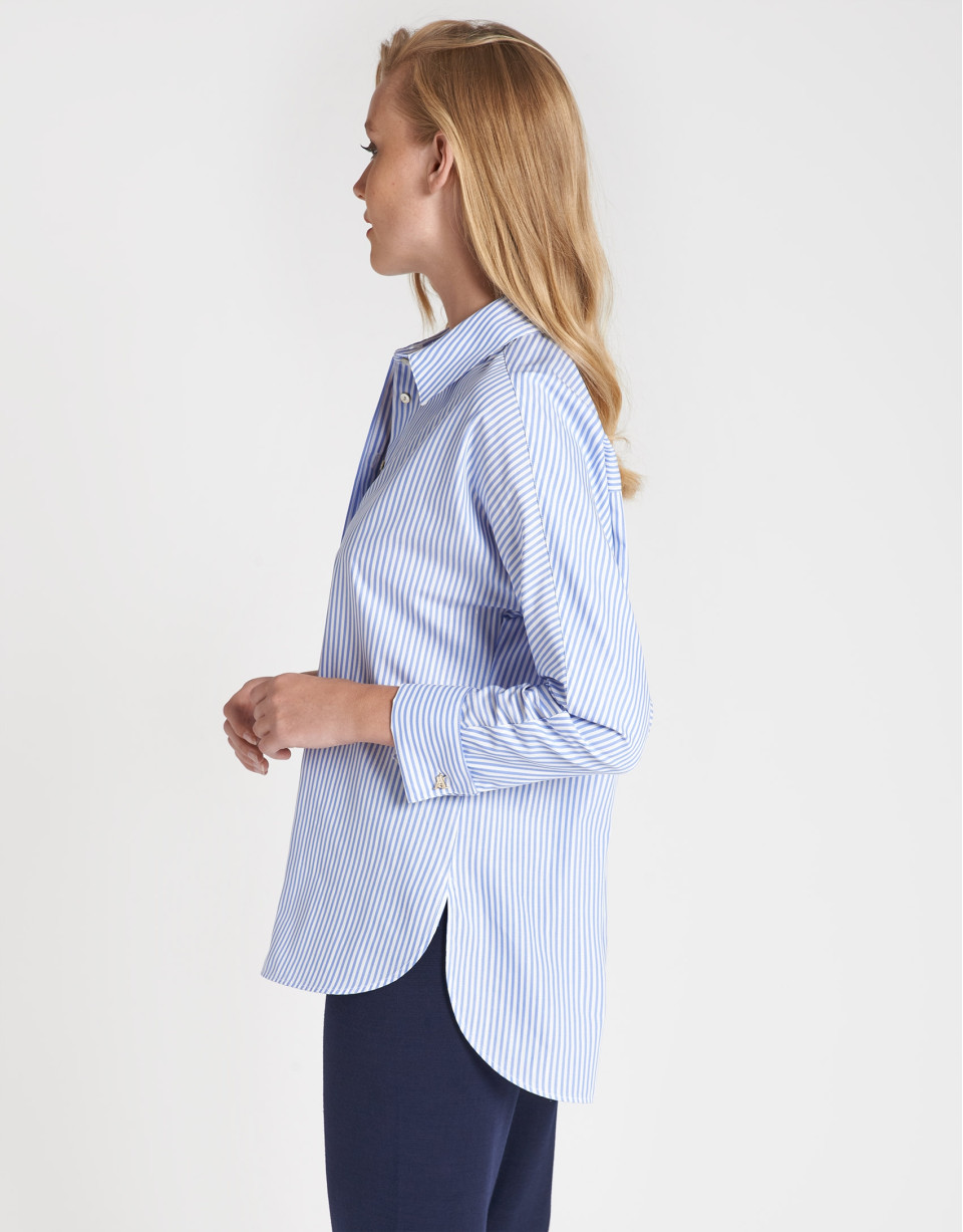 Blue and white striped loose shirt with ... | Roberto Verino
