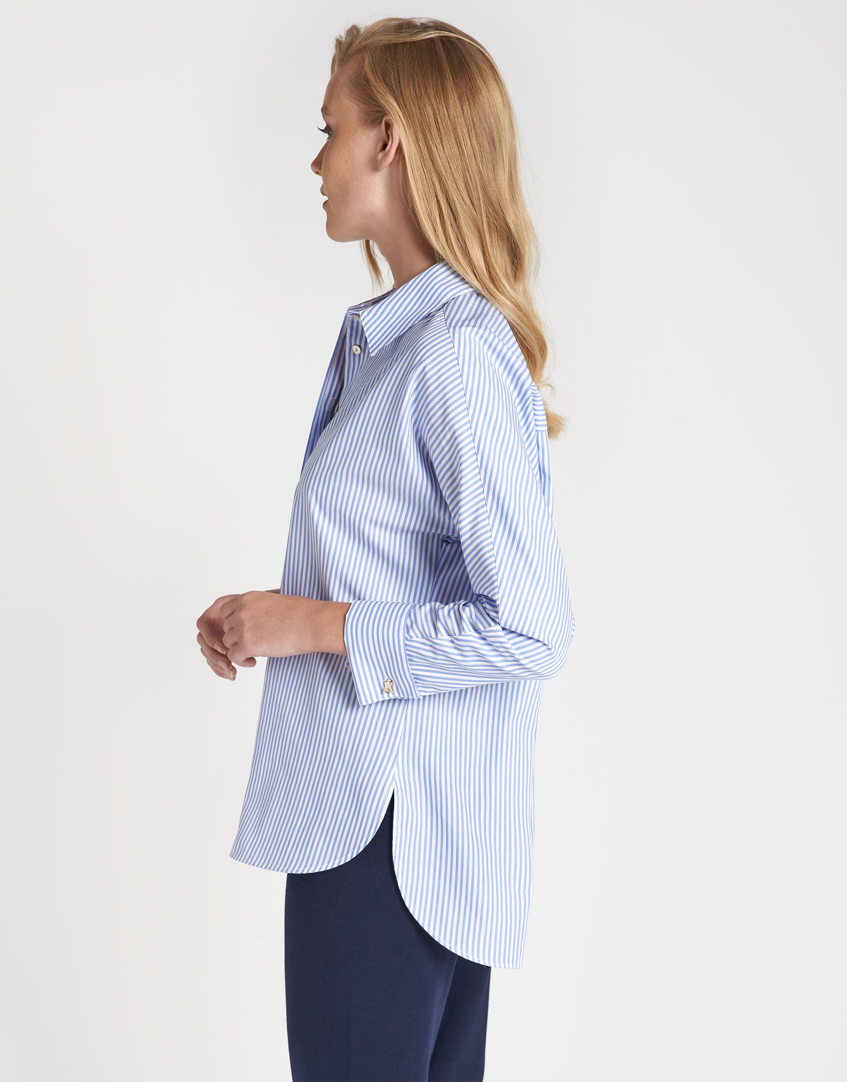Blue and white striped loose shirt with ... | Roberto Verino