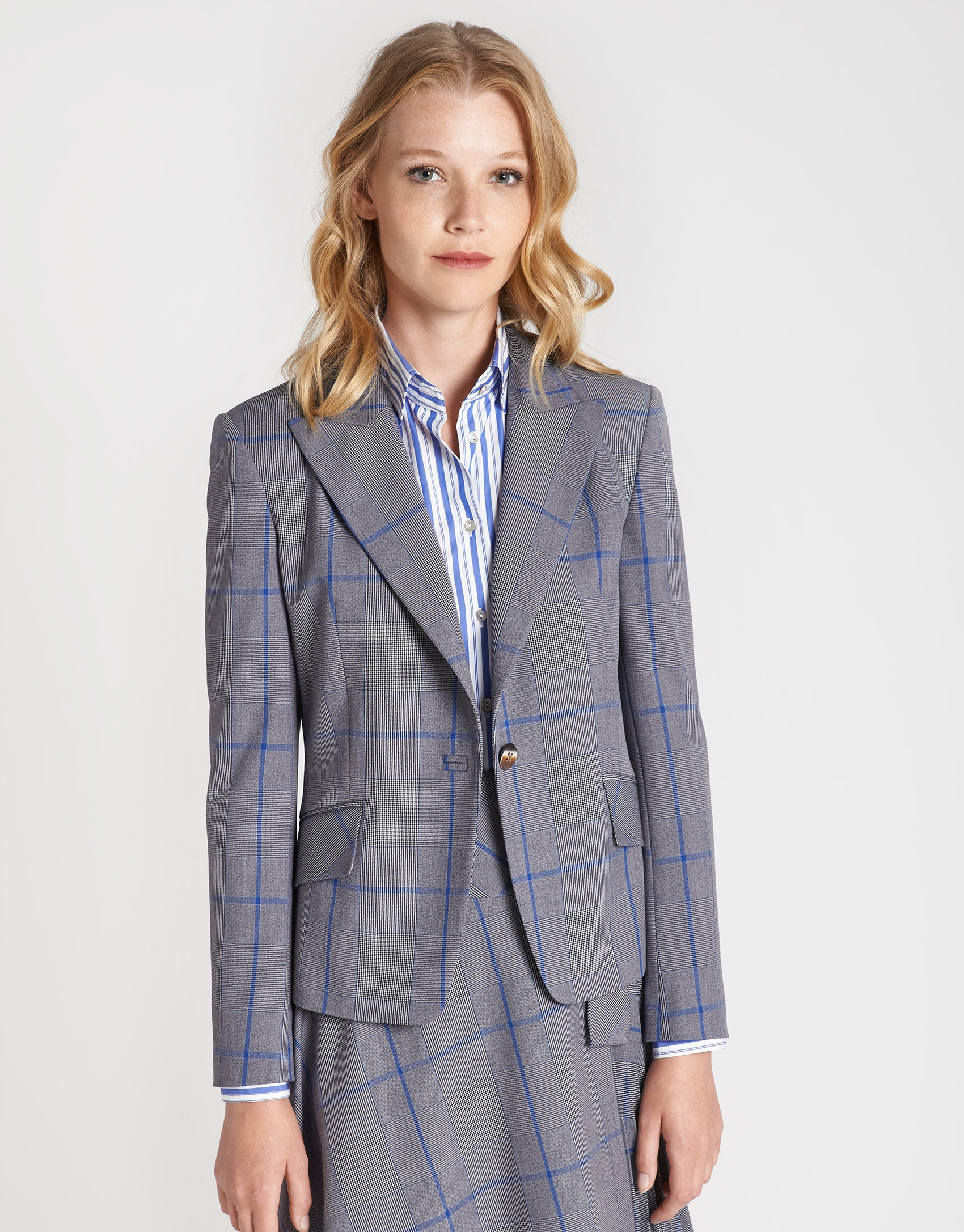 Gray and blue glen plaid blazer - Woman | Roberto Verino