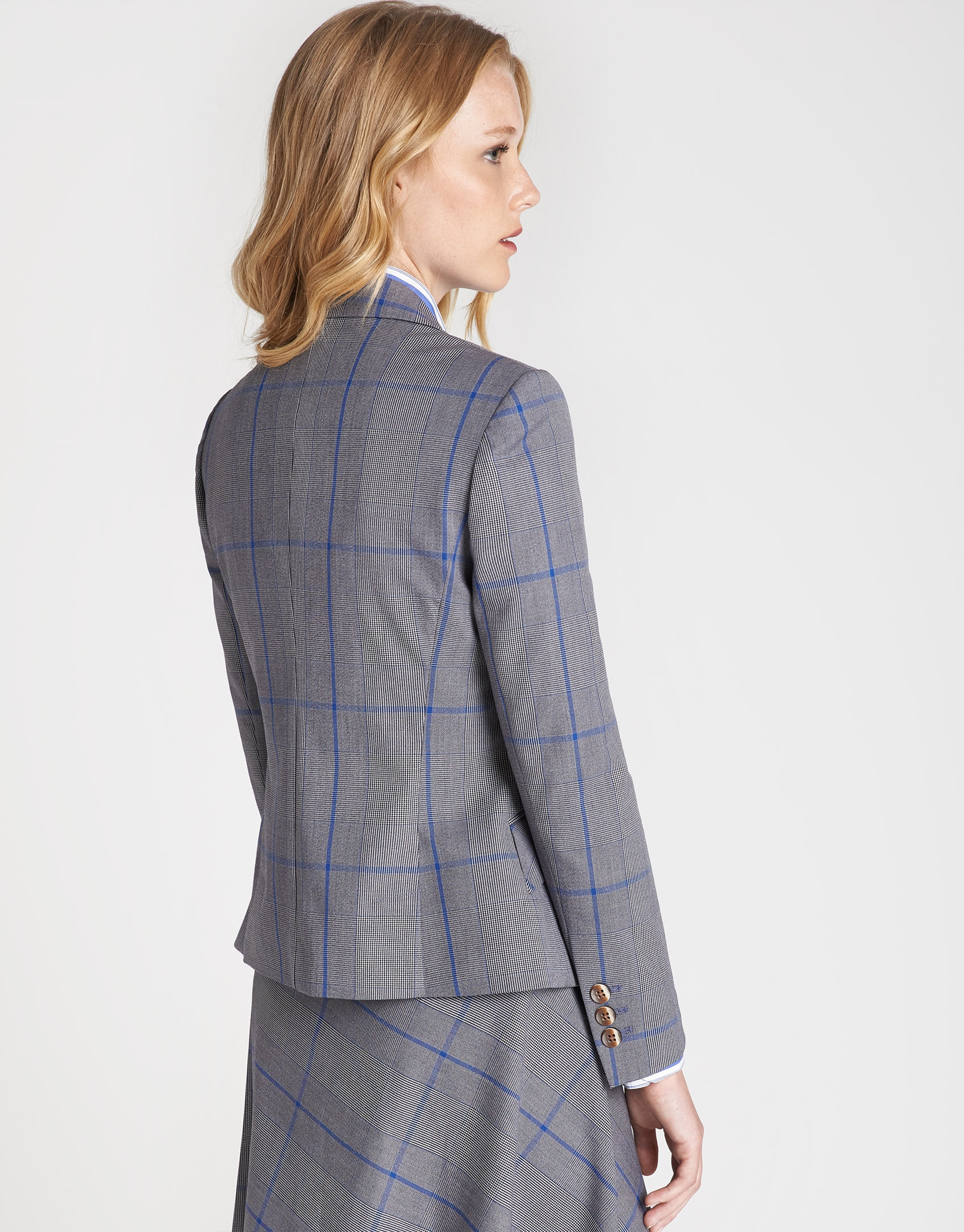 Gray and blue glen plaid blazer - Woman | Roberto Verino