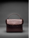 Brown leather Vivian bag with mink trimming and embossed RV 