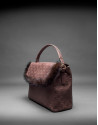Brown leather Vivian bag with mink trimming and embossed RV 