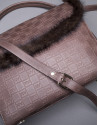 Brown leather Vivian bag with mink trimming and embossed RV 