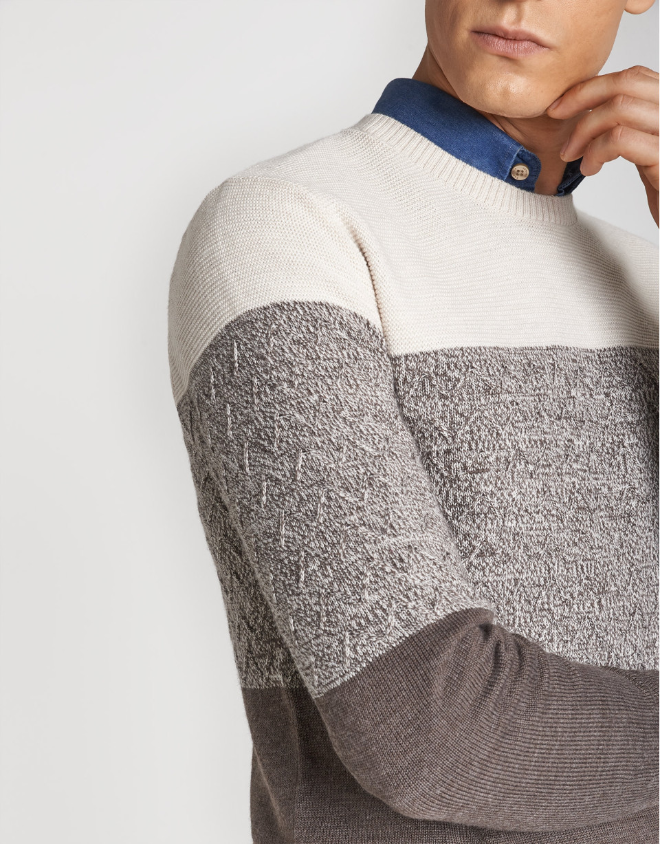Jersey tricolor visón/beige/marrón - Hombre | Roberto Verino