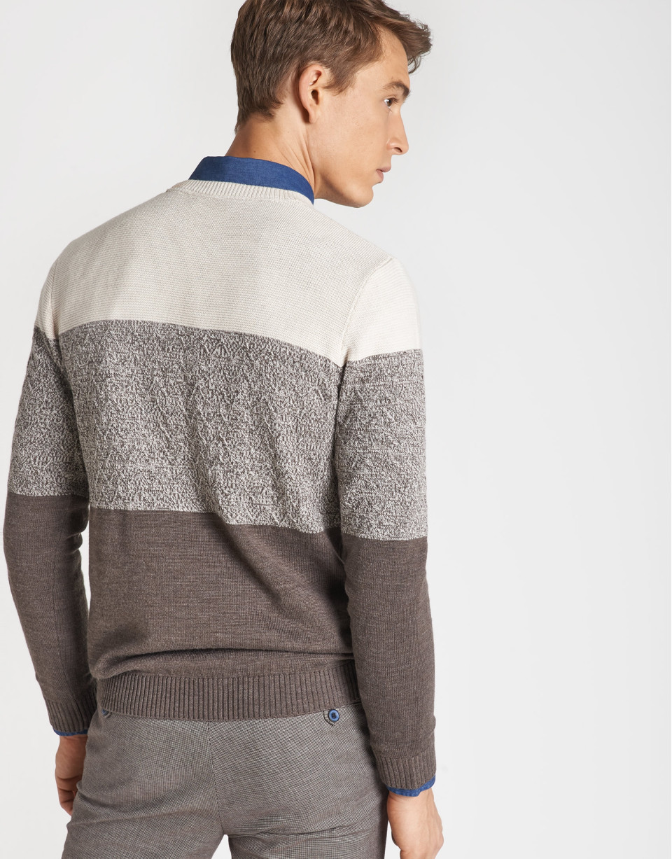Jersey tricolor visón/beige/marrón - Hombre | Roberto Verino