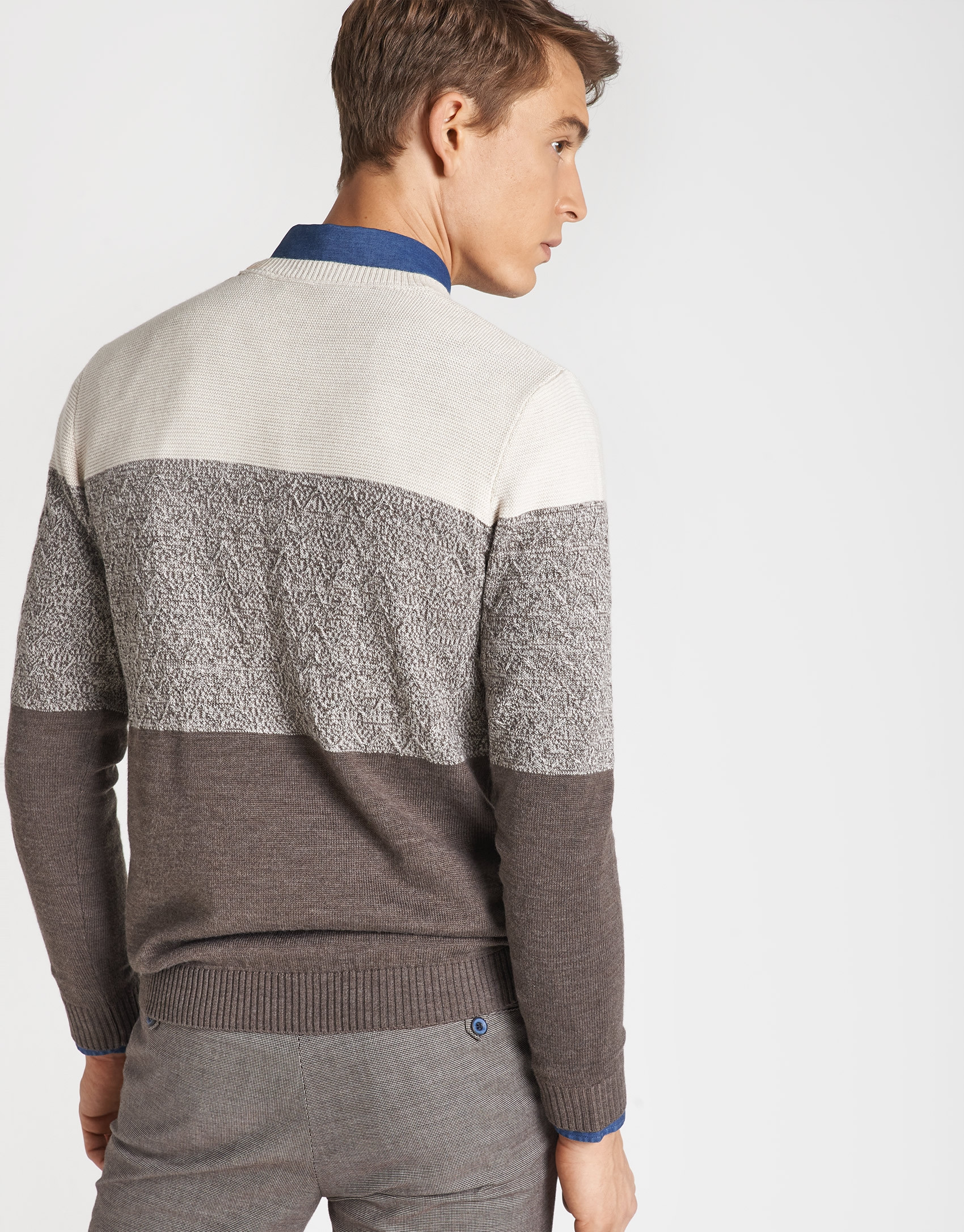 Jersey tricolor visón/beige/marrón - Hombre | Roberto Verino