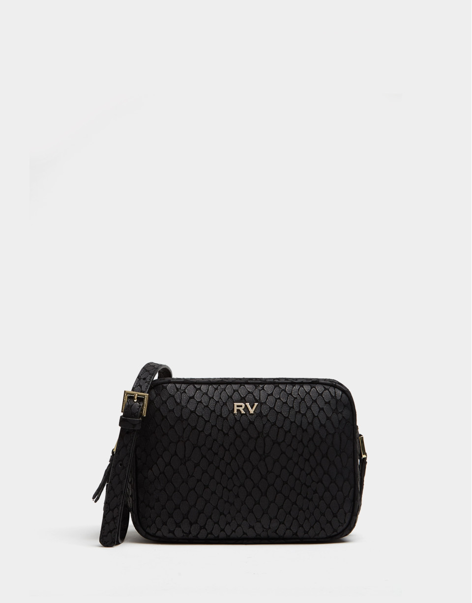 Bolso bandolera Taylor piel grabada manchas negro