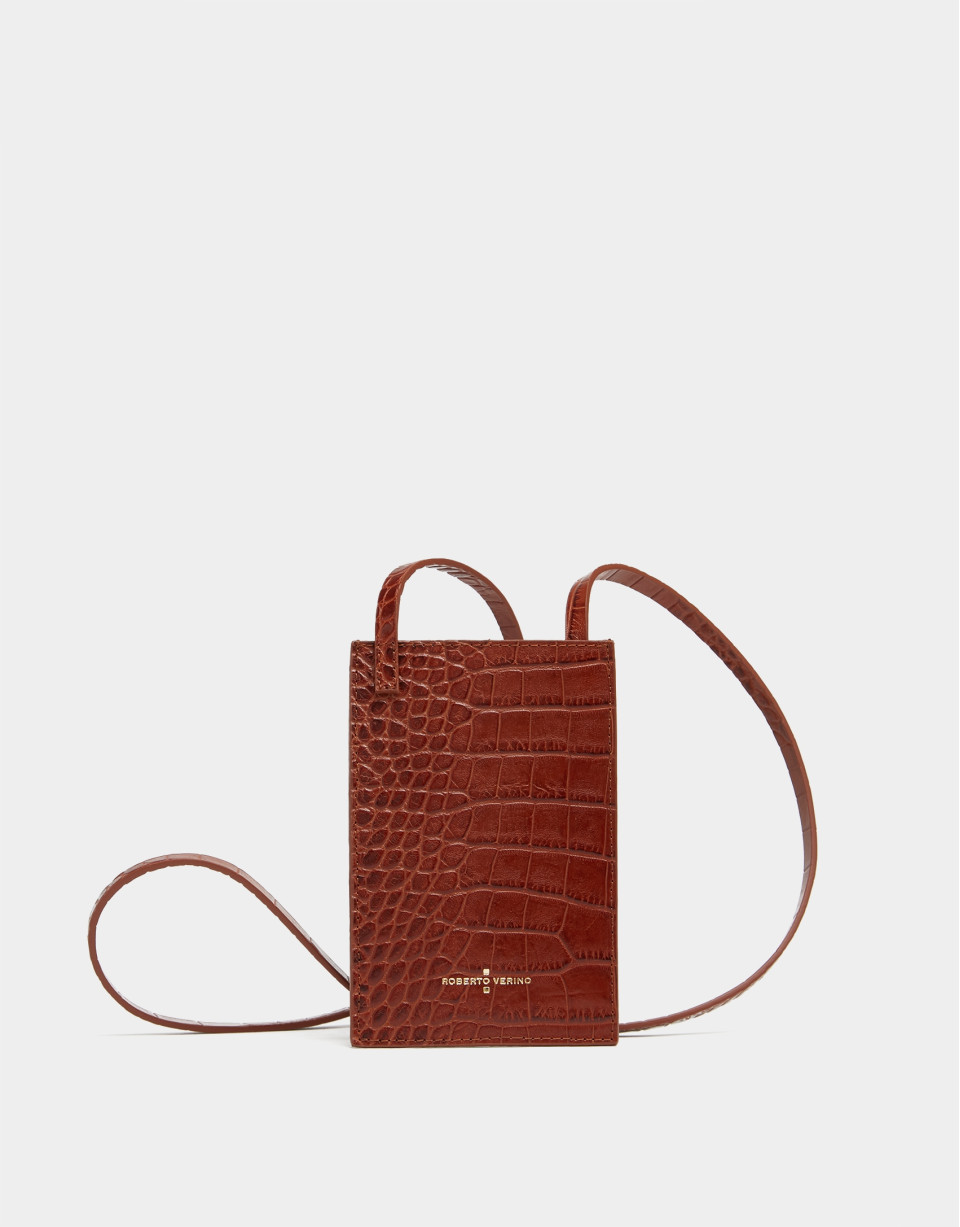 Brown alligator embossed cellphone bag
