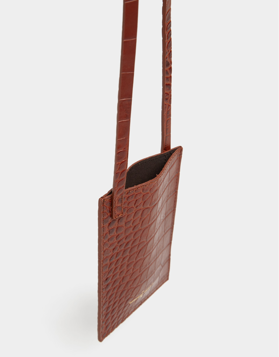 Brown alligator embossed cellphone bag