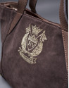 Bolso Ashton en en ante marrón y escudo RV bordado en lurex oro claro