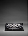 Black leather Bella bag with embossed alligator and jet fantasy stones 