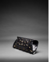 Black leather Bella bag with embossed alligator and jet fantasy stones 