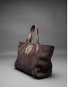 Bolso Ashton en en ante marrón y escudo RV bordado en lurex oro claro