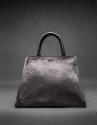 Bolso Justin con pelo de potro en gris combinado con piel y ante en negro