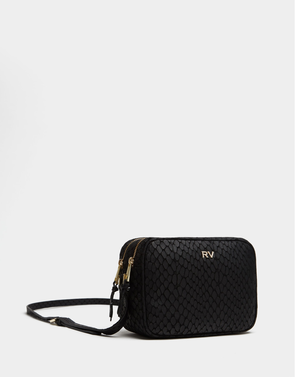 Bolso bandolera Taylor piel grabada manchas negro